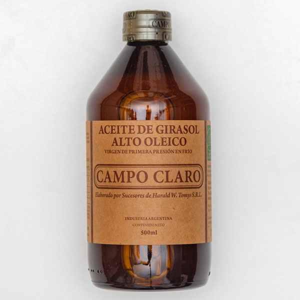 Botella de 500 ml de aceite de girasol alto oleico orgánico