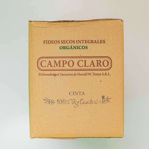 Caja con 12 paquetes de 500gr de fideos cinta integrales de trigo candeal